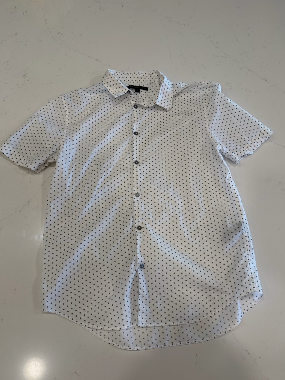 John Varvatos White Short Sleeve Button Down Shirt with Gray Dot Pattern - M